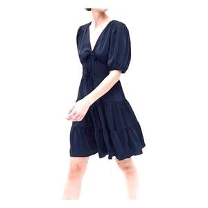 Gap Navy Blue Tie Front Flowy Tiered Peasant Cottagecore Silky Dress Size Large
